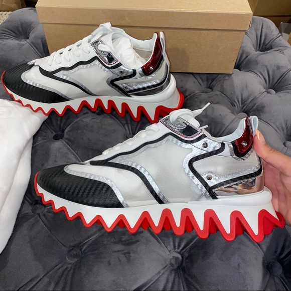New Men’s Size 44 Christian Louboutin Black & Silver Sharkina Sneakers - Picture 4 of 8
